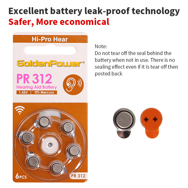 Batterie pour appareil auditif professionnel, 6 pièces, A312, taille 312, accessoires auditifs