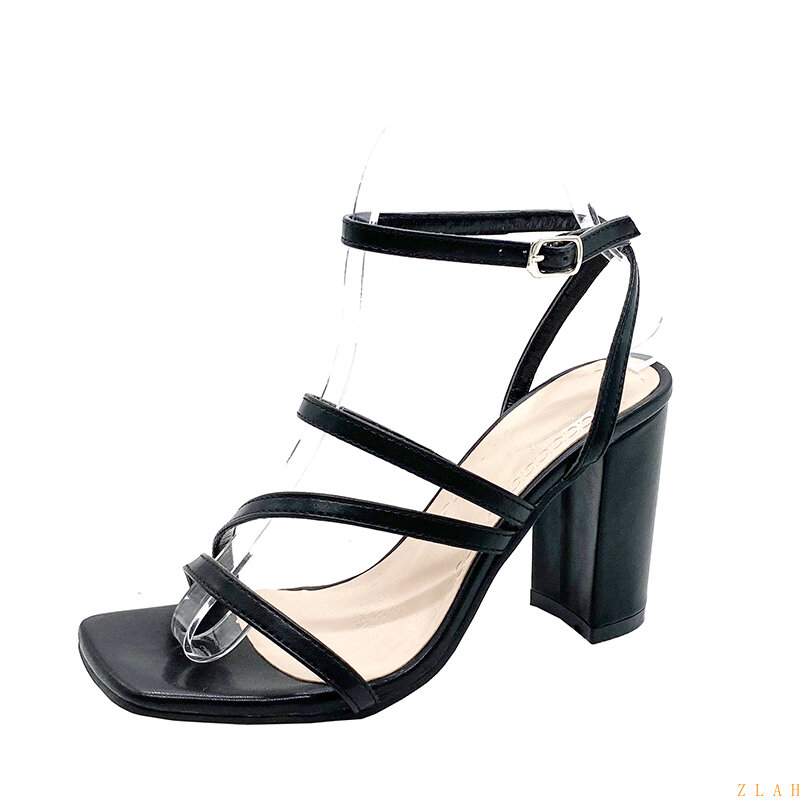 Moda nowe letnie eleganckie damskie białe sandały na obcasie Zlah proste sandały damskie Open-toe cienki pasek sandały damskie 43