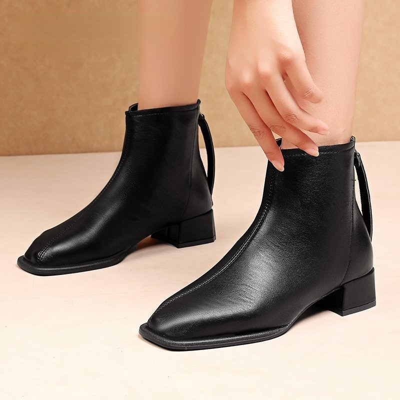 Женские ботинки до щиколотки, модная обувь с квадратным носком, удобная женская обувь из искусственной кожи на квадратном каблуке