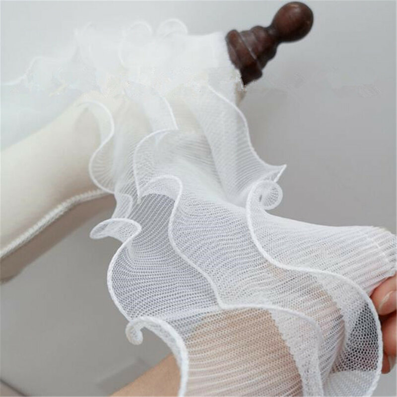 50CM White Ruffle Lace Trim 3 Layer Pleated Ribbon DIY Sewing Craft 4.72'' Width