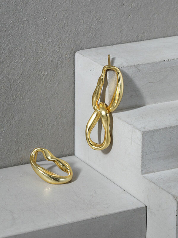 S'STEEL Anting-Anting Kancing Emas Perak 925 Sterling Anting-Anting Asimetris Minimalis Hadiah untuk Wanita Perhiasan Bagus Yang Dipersonalisasi
