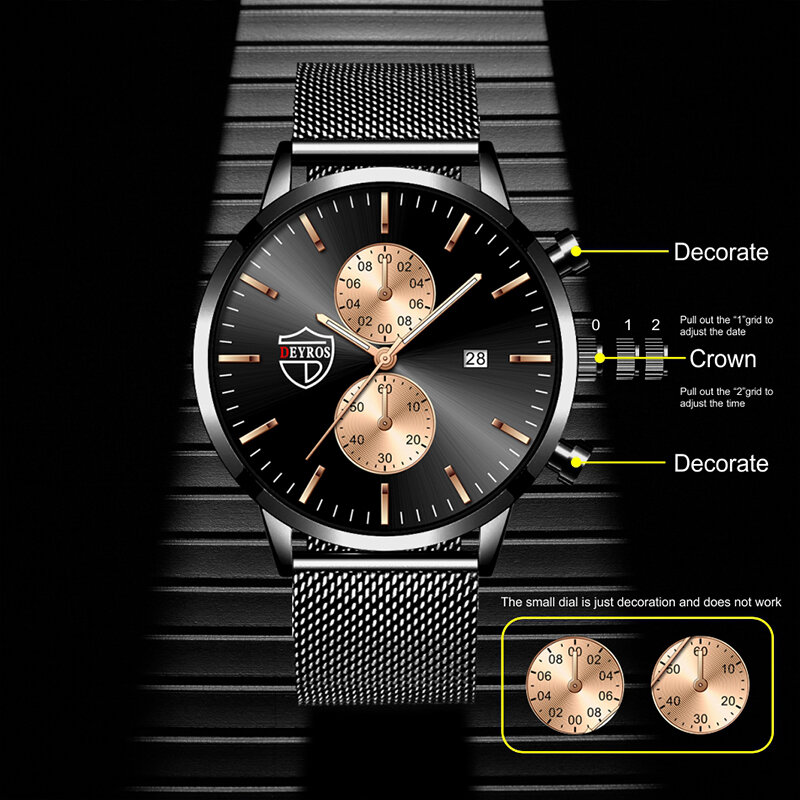 montre homme Montre de luxe pour hommes, en acier inoxydable, maille, bracelet à Quartz, horloge lumineuse de sport, 2022