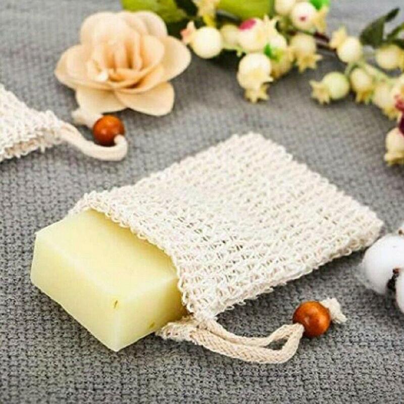 5pcs Soap Bags for Shower Natural Ramie Soap Saver Pouch Homemade Soap Mesh Bag with Drawstring