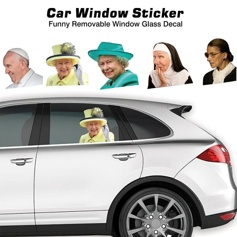 3d車のステッカーおかしい有名人車のリアウィンドウ車sillusionステッカークイーンエリザベスため教皇フランシス 外装品