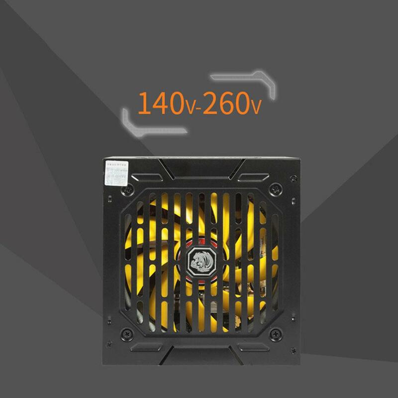 Large Fan PC 140-260V Rated 500W Host Power Supply Temperature Control Mute Box Gaming Charger Station with Line 4Pin Fan for PC