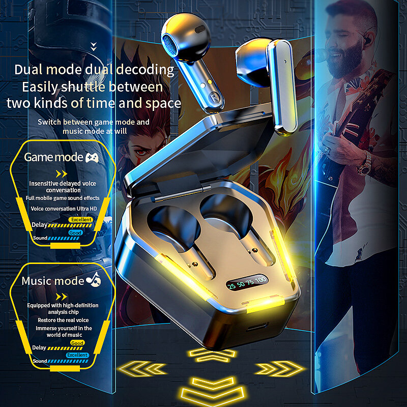 Auriculares TWS con Bluetooth 5,1 para videojuegos, cascos inalámbricos impermeables con cancelación de ruido y música, baja latencia, 40ms