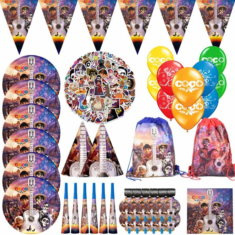 COCO Halloween Mimpi Perjalanan Mereka Pesta Ulang Tahun Dekorasi Peralatan Makan Set Piring Kertas Cangkir Jerami Ledakan Perlengkapan Bayi Mandi