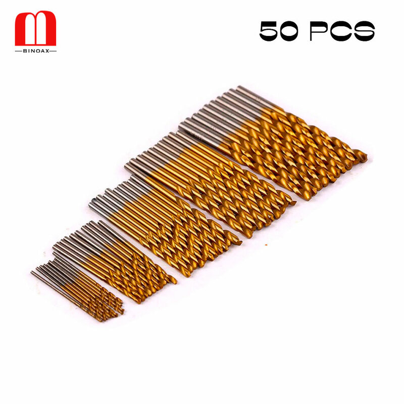 50PCS 1/1.5/2/2.5/3mm 티타늄 코팅 HSS 고속 강철 드릴 비트 세트 나무 플라스틱 트위스트 드릴 비트 세트 # P