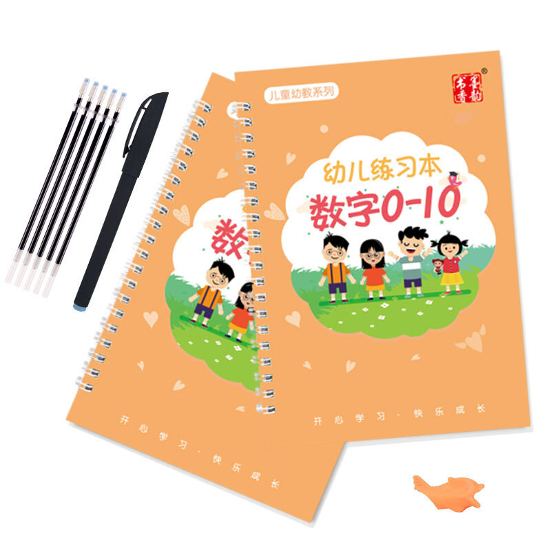 Copybook 3D para números de caligrafia para crianças, livros de caligrafia reutilizáveis, aprendendo matemática, escrevendo livro de prática, brinquedos infantis, 0-10