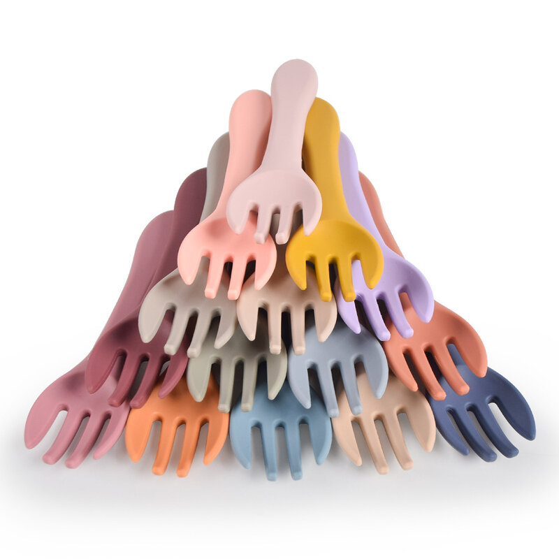 Cucchiaio e forchetta in Silicone per bambini 2 pezzi cucchiaio in silicone morbido per bambini cucchiaio per bambini piccolo alimentazione BPA stoviglie in Silicone gratuite