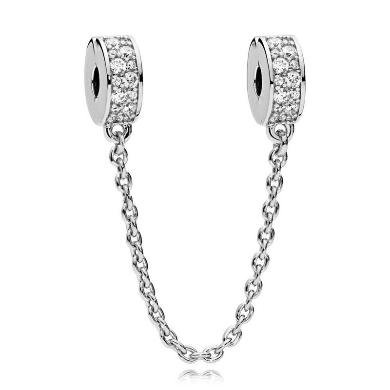 2021 New Silver Colour Sparkleing Shine Flower Safety Chain Bead Fit Original Pandora Charm Bracelet Pendant DIY Fashion Jewelry