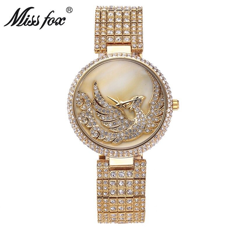Miss raposa phoenix relógio de luxo feminino strass à prova dmuágua relojes mujer 2020 feminino topo marca relógio feminino dourado