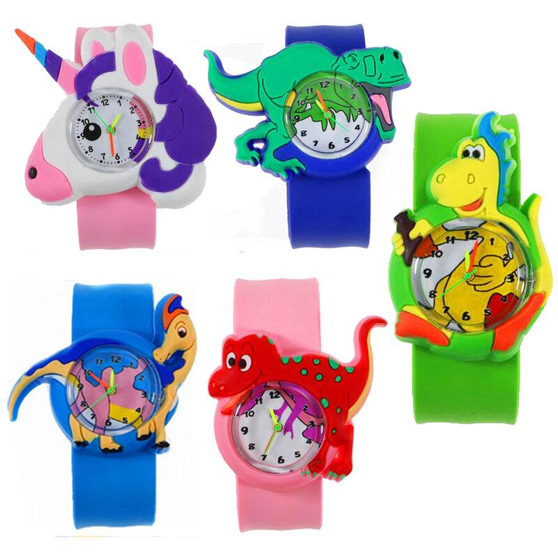 Relógio de dinossauro 3d de desenhos animados, relógio com pulseira de silicone infantil de animais aquáticos, relógio criativo de quartzo, presente de aniversário