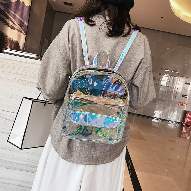 Mochila transparente con personalidad para niñas, bolso escolar transparente de PVC, Mini mochila de gelatina láser