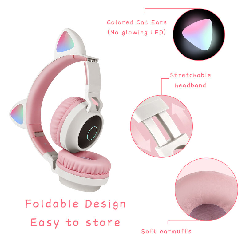 Auriculares Bluetooth con orejas de gato, diadema inalámbrica con estilo lindo, Auriculares Bluetooth 5,0 coloridos para regalo de chicas