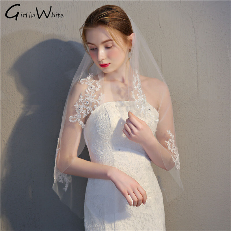 90cm Short Lace One-layer Wedding Veil With Metal Comb voile mariage Cheap Wedding Accessories Velos De Novia