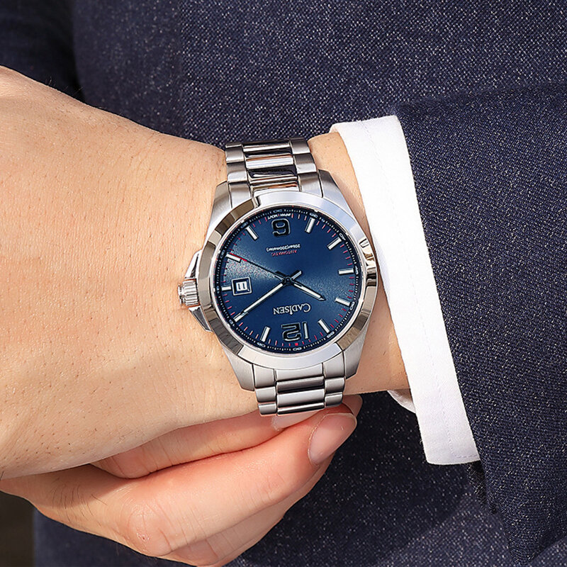 Cadisen-Reloj de pulsera para hombre, accesorio masculino resistente al agua con espejo de cristal de zafiro, complemento mecánico automático de negocios luminoso, 200M