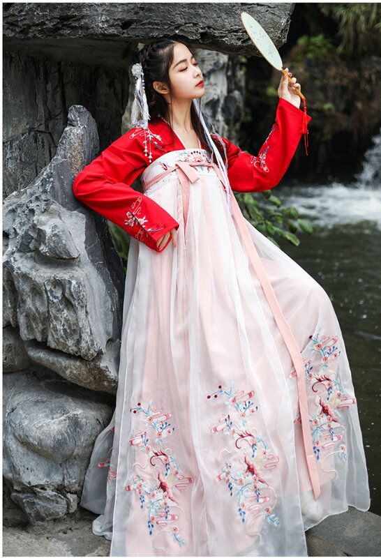 Hanfu Wanita Dada Peningkatan Kostum Gaya Cina Cina Elemen Ikan Koi Bordir Harian Elegan Segar dan Elegan