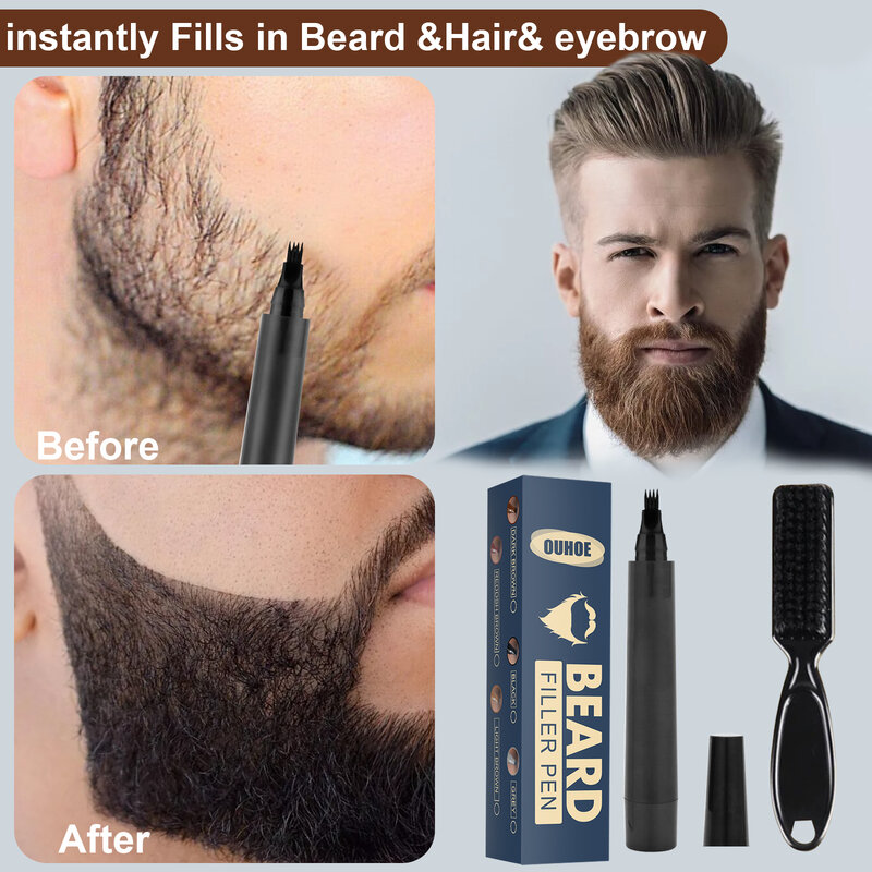 Stylo de remplissage de barbe, Kit de crayon de barbier avec brosse pour Salon de coiffure, outil de coiffure pour le visage, réparation de moustache masculine