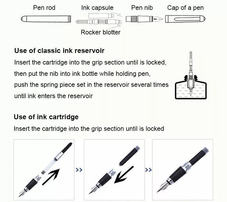 Baoer – stylo-plume classique à bague dorée, noir, élégant, convertisseur d'encre, poignée de recharge, papeterie scolaire