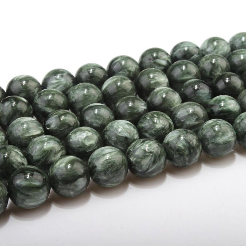 Piedra preciosa de seraphinita de Rusia Natural, cuentas finas redondas verdes de 6, 8, 10 y 12mm, accesorios para collar, pulsera, pendientes, fabricación de joyas DIY