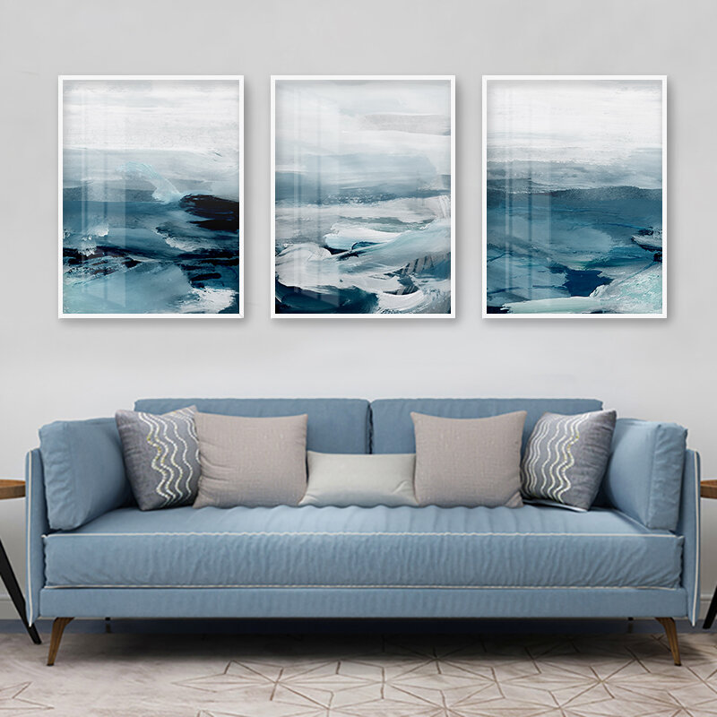 Azure Deep Sea Landscape Poster Print Canvas Mural Nordic Minimalist Style Art Pattern Combination Modular Living Room Bedroom