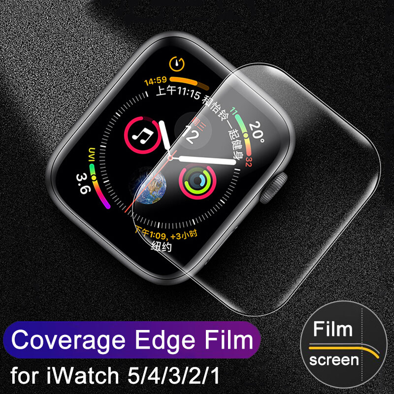 Película protetora de tela para apple iwatch, película 3d protetora completa para tela de apple iwatch series 5 4 40mm 44mm para relógio 1 2 3 38mm 42mm