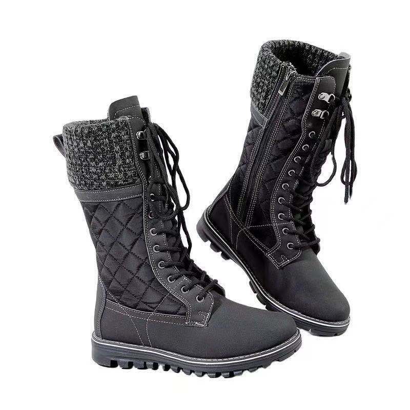 Women Big Size Winter Snow Boots Dark Colour Warm Fur Insole  Non-slip Outsole Zipper Upper Lace Up Free Shipping Platform Shoes