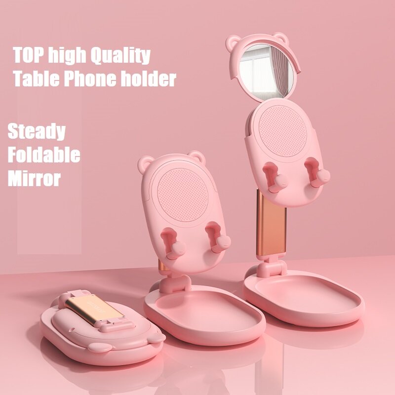 Leuke Spiegel Desktop Telefoon Houder Verstelbare Mobiele Opvouwbaar Extend Ondersteuning Bureau Mobiele Tablet Stand Voor Make-Up