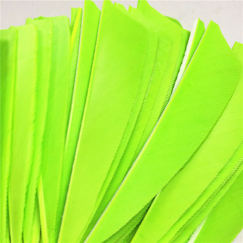Flecha verde fluorescente de alta calidad, pluma de pavo cortada, 3 ", 50 unidades