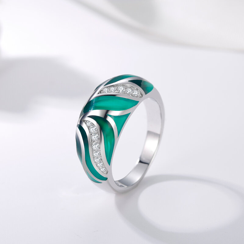 OGULEE-anillo elegante para mujer, plata 925, Esmeralda, hojas verdes, circonita AAA +, joyería de boda, esmalte de alto grado