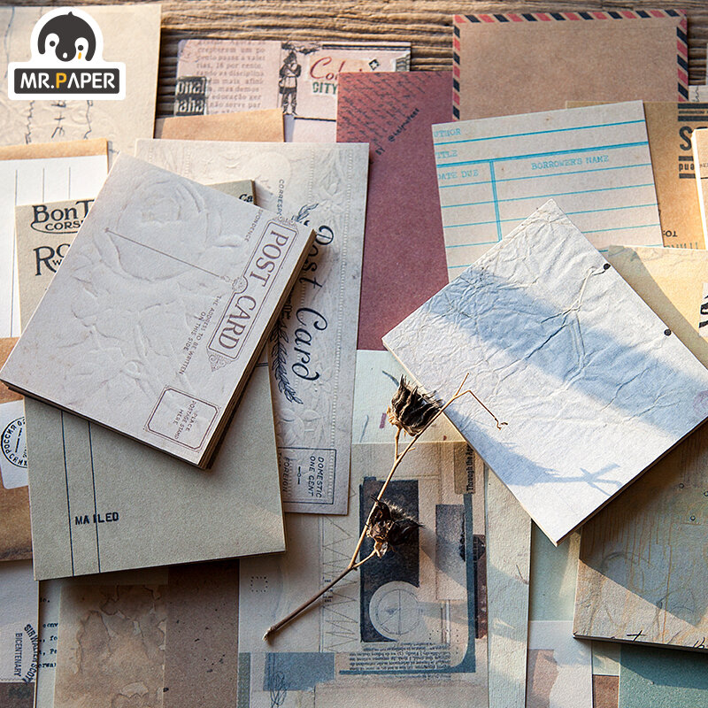 Mr.paper 60 unids/lote papel antiguo con luz de Collage, Material de papel Kraft, Material para álbumes de recortes, tarjetas de papel con palabras frescas LOMO