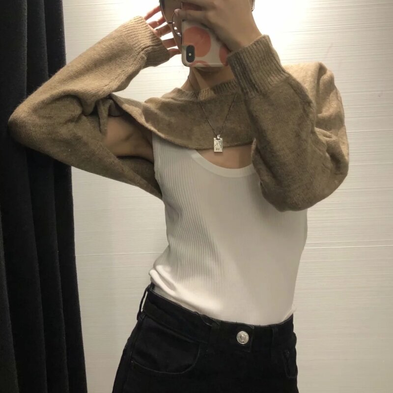 Suéter feminino manga comprida, pulôver feminino folgado manga longa