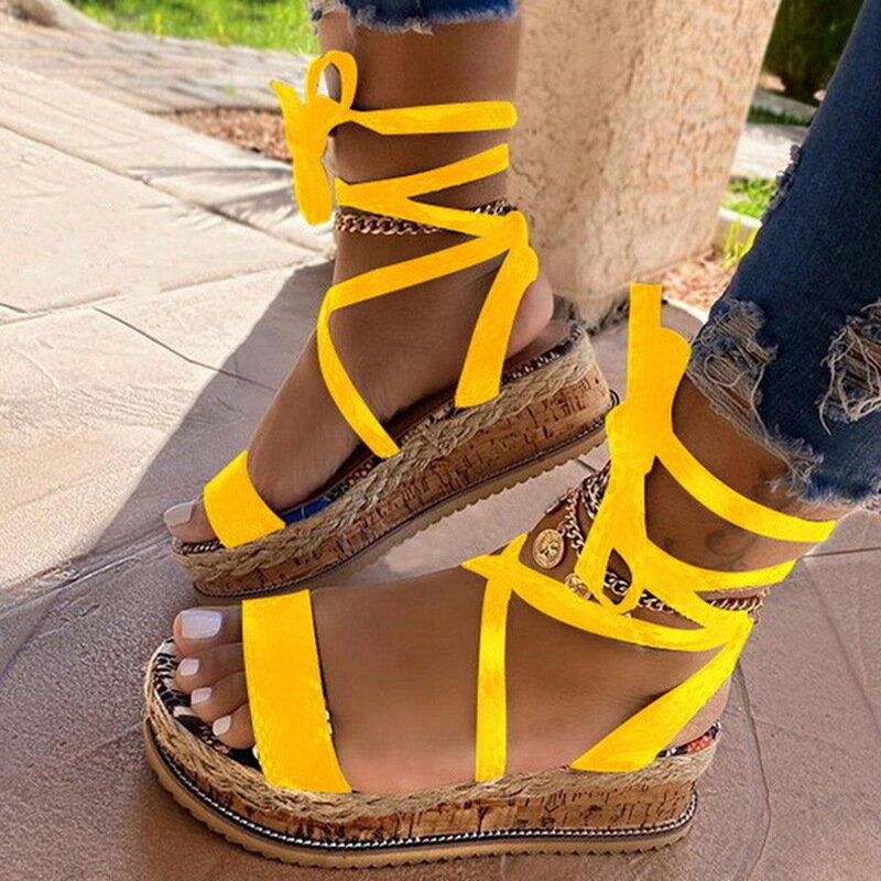 Sandalias para mujer con plataforma y tiras cruzadas en el tobillo, zapatos de tacón modernos para la playa, calzado femenino abierto con diseño de serpiente para fiestas, verano de 2020