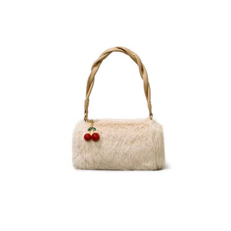 Autunno e inverno nuova borsa pelosa ciliegia piccola borsa moda piena di personalità borsa a tracolla portatile monospalla da donna