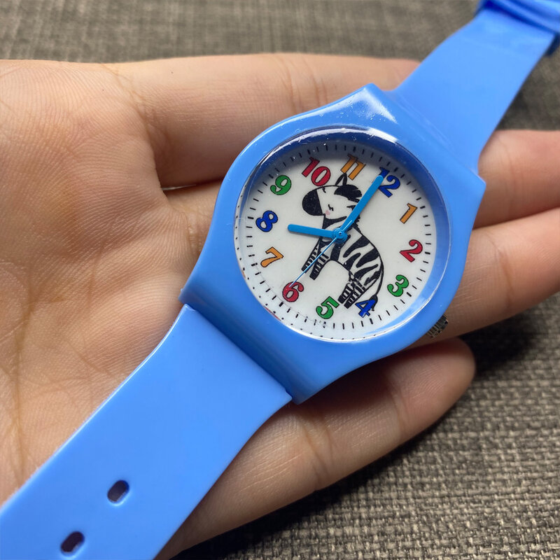 Venda quente bonito dos desenhos animados rosa céu azul zebra relógio de quartzo das crianças geléia transparente silicone estudante relógio de pulso menino menina