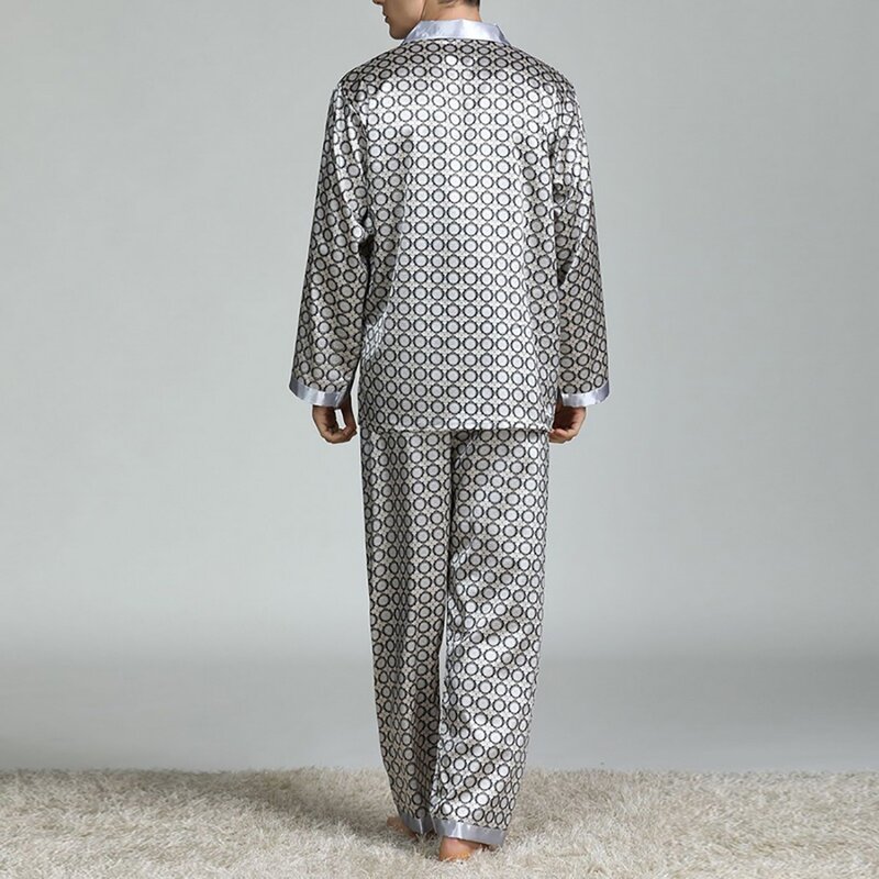 2021 Mens Fleck Seide Pyjama Sets Pyjamas Männer Nachtwäsche Moderne Stil Seide Nachthemd Hause Männlichen Satin Weiche Gemütliche