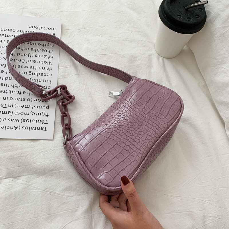 Borsa a forma di Baguette con motivo a coccodrillo per donna 2021 borsa a tracolla piccola da donna con catena Color caramella borsa a tracolla in pelle di Design alla moda