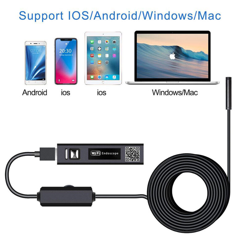 Caméra Endoscope sans fil 3.9mm/8mm, 2.0 MP HD, câble serpent rigide, boroscope, pour iPhone Android, Samsung, Huawei, tablette PC