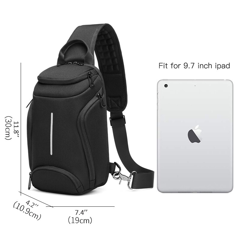 Inrnn-멀티 레이어 남성 체스트 가방, 남성 방수 옥스포드 슬링 메신저 가방, 짧은 여행 체스트 팩, 남성 USB 충전 숄더백