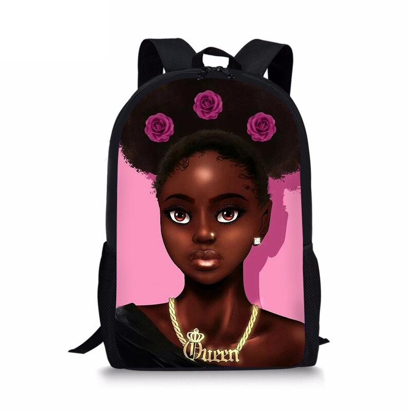 어린이 기본 배낭 블랙 아프리카 소녀 인쇄 패턴 학교 가방 아프리카 예술 소녀 디자이너 키즈 학교 책 가방