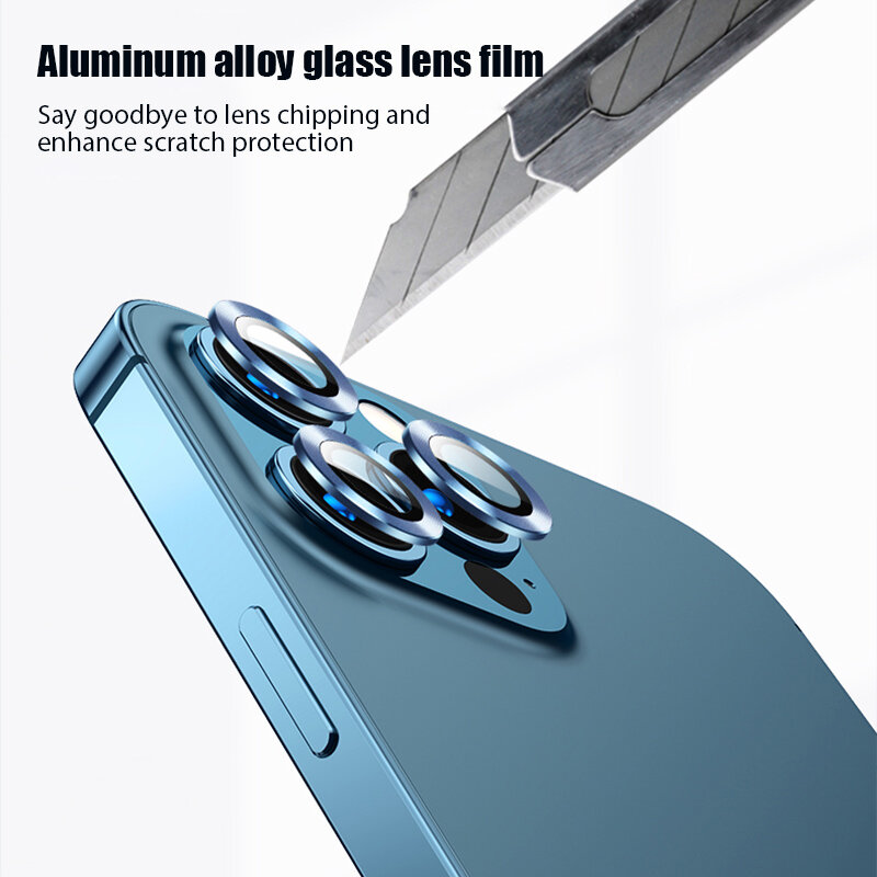 Película de lente de cristal de aleación de aluminio para iPhone, anillo Protector de pantalla para cámara, para iPhone 13, 12, 11 Pro Max