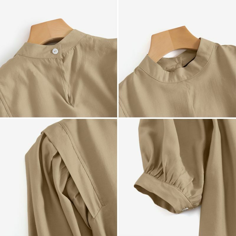 Zanzea blusa feminina elegante, primavera outono ol, manga bufante, casual, botão sólido, gola redonda, de tamanho grande, 2021