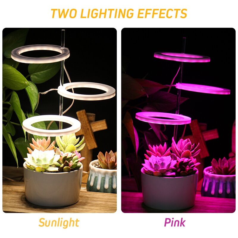 Angel-Lámpara Led de espectro completo para cultivo de plantas, luz de tres anillos, DC5V, USB, para plántulas de interior, Succulet de flores para el hogar