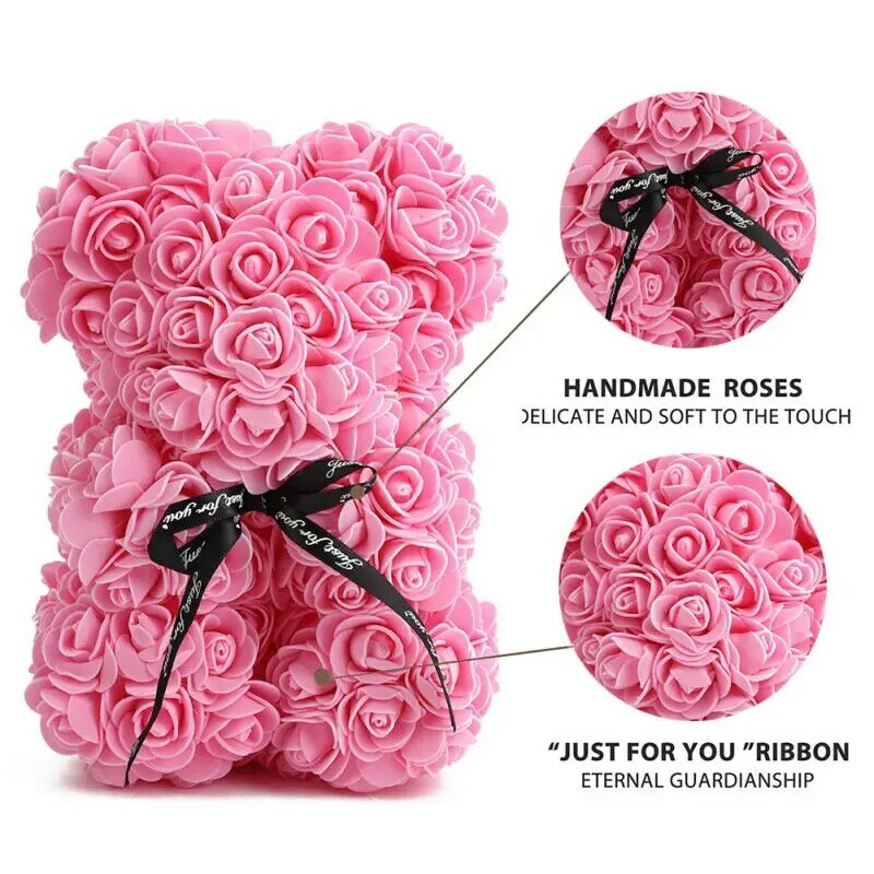 Eua presente dia dos namorados 25cm rosa urso flores artificiais casamento para amantes presente de aniversário casamentos aniversário