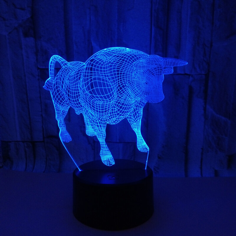 Креативный 3D ночной Светильник в виде быка, 7 цветов, меняющийся USB, настольная лампа с дистанционным управлением, сенсорная основа, детская ...