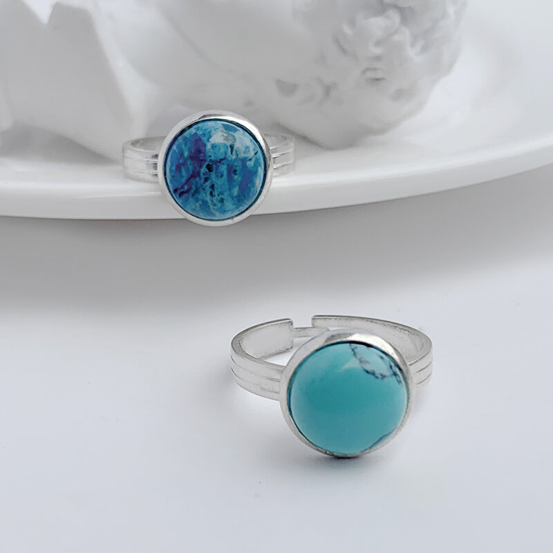 Modne naturalne kamienne pierścienie dla kobiet para obrączki ze stali nierdzewnej pierścień Party biżuteria pierścionek ręcznie robiony 2021