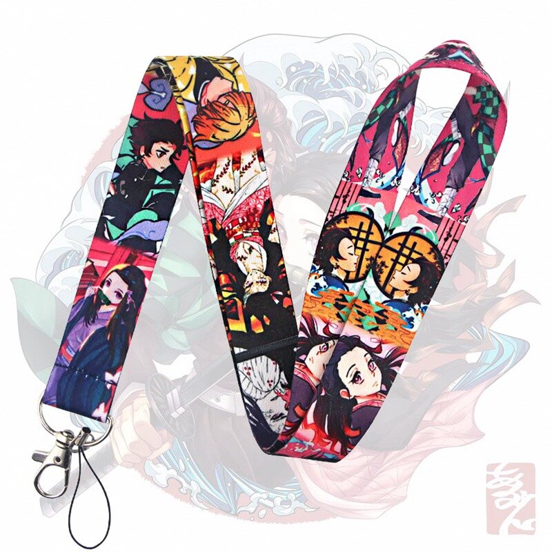Demônio slayer: kimetsu não yaiba cordão pescoço cinta cordão do telefone móvel chaveiro cosplay acessórios acessórios alça de pescoço