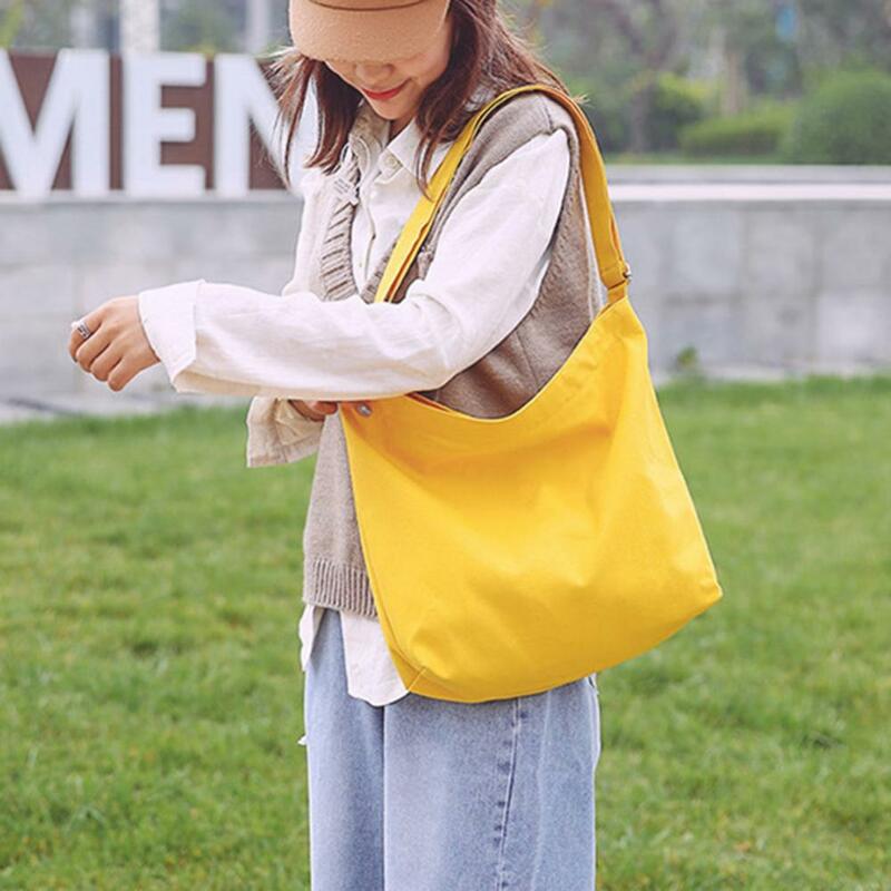 女性用の無地のキャンバスショルダーバッグ,調節可能なストラップ付きのハンドバッグ,大容量,単色