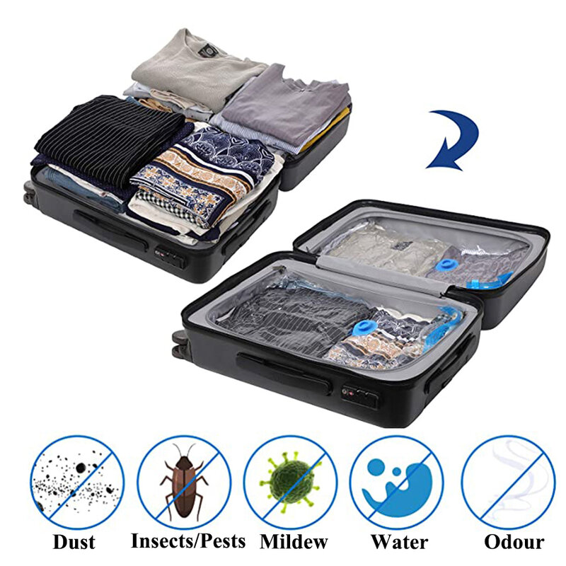 Tas Penyimpanan Vakum untuk Pakaian Bantal Tempat Tidur Lebih Banyak Ruang Saver ZiplockBag Kompresi dengan Pompa Tangan Travel Ritsleting Tiga Segel